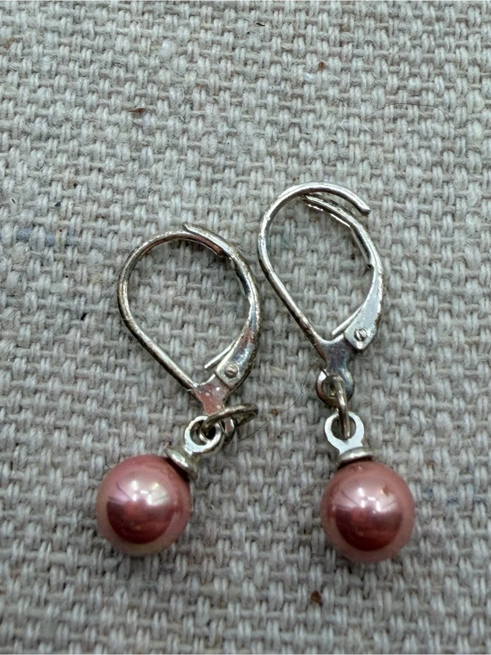 Silver Leverback Earrings with Pink Pearl Drops